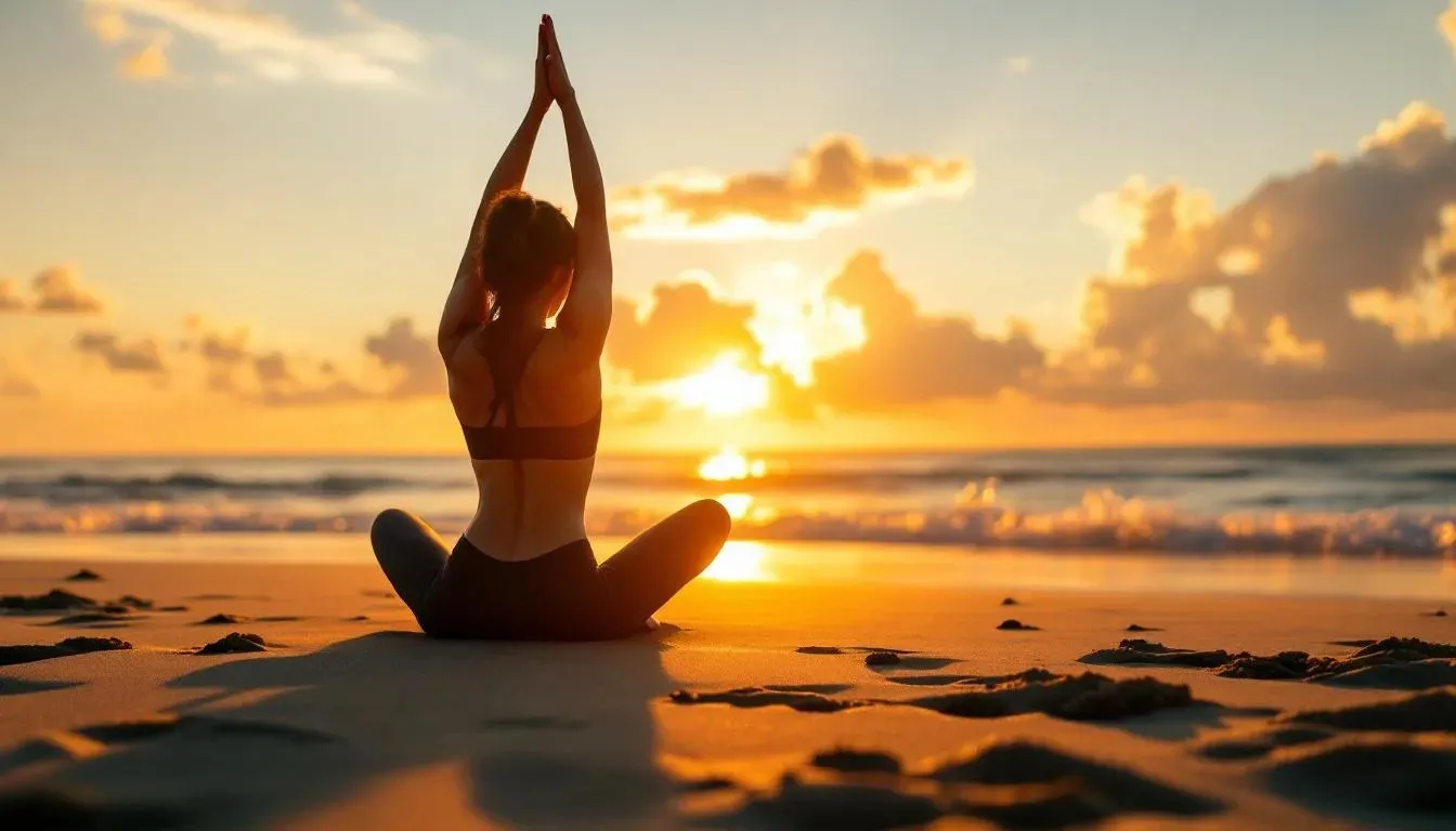 Sunrise yoga practice on a Bali beach